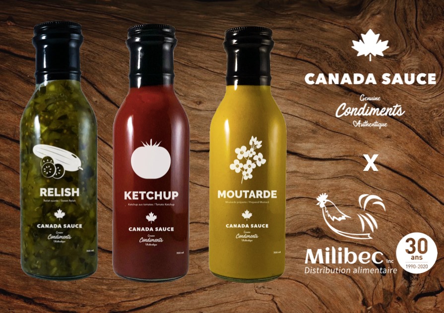 trois bouteilles de condiments