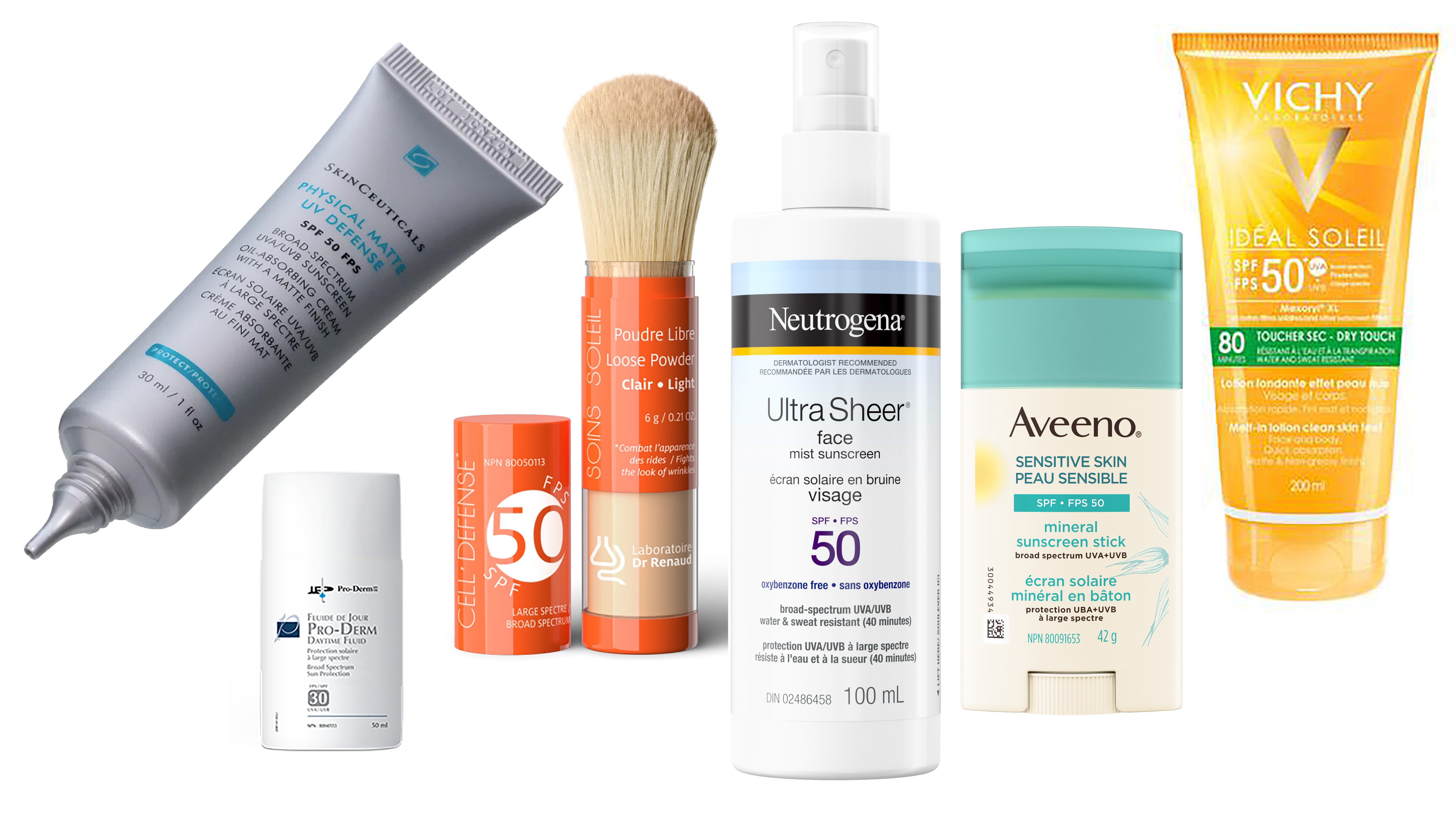 Six tubes d'écrans solaires