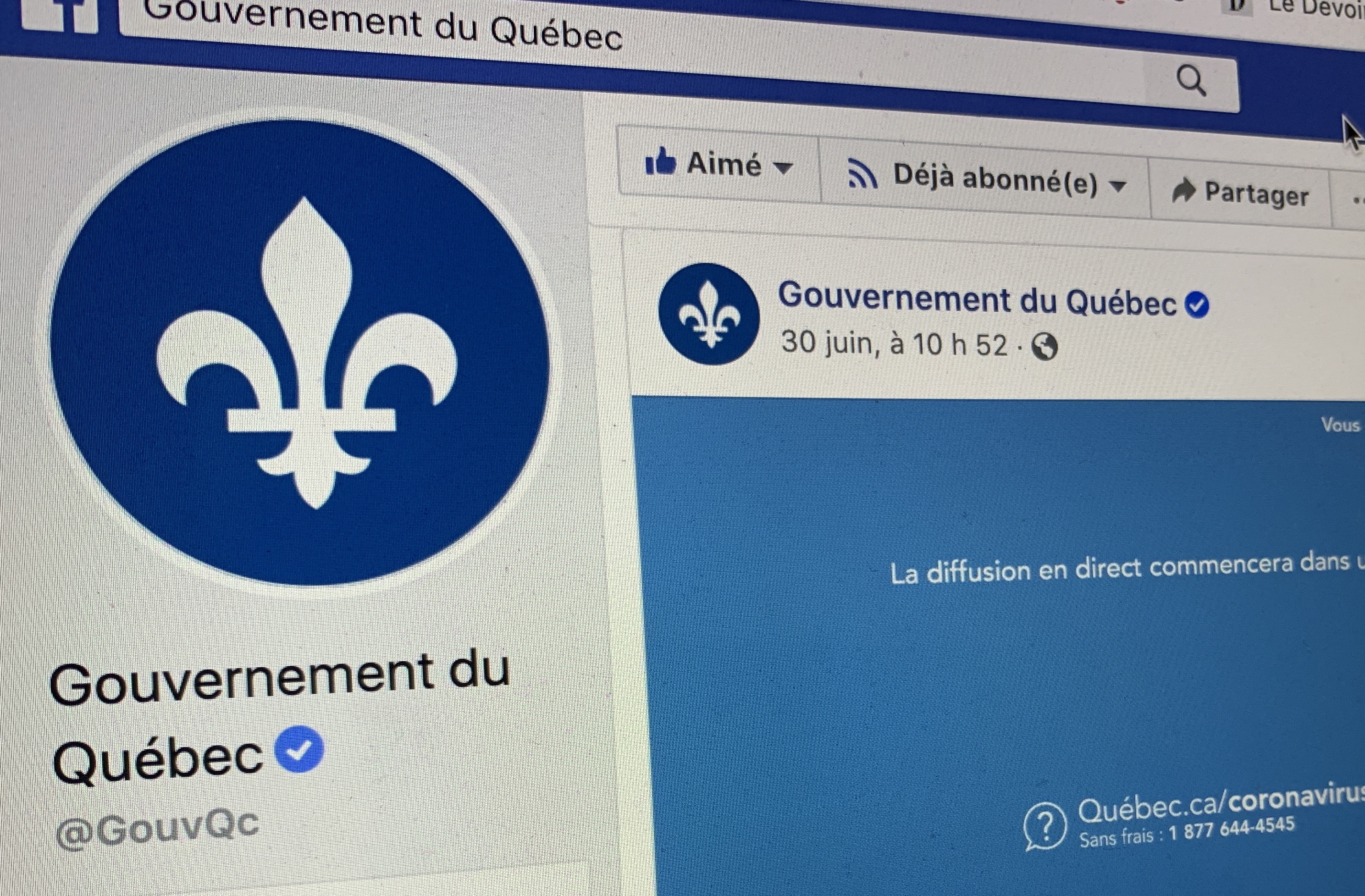 La page Facebook du gouvernement du Québec