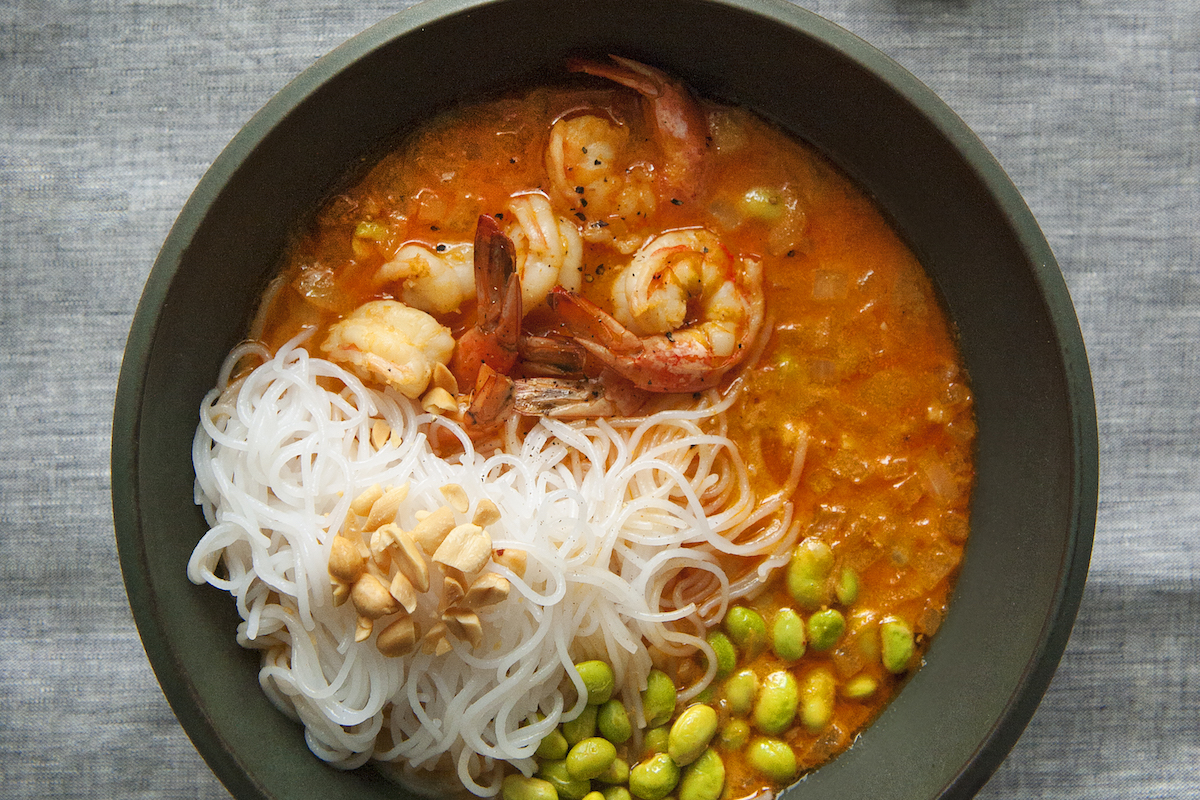 Vert Couleur Persil Potage repas aux crevettes