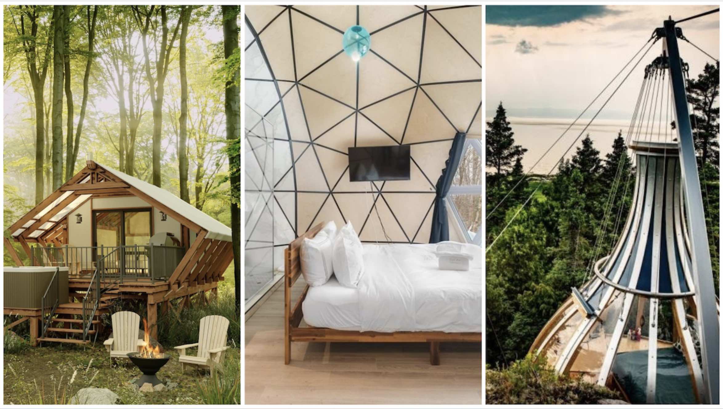 Quelqu'un a dit glamping? De gauche à droite : Momentôm refuge nature, Dôme triple - Bel Air Tremblant, Les Perchoirs du Cirque