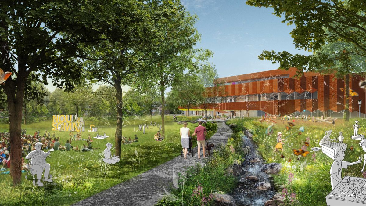 Maquette du réaménagement du parc Le Prévost et de la future bibliothèque Caroline-Dawson