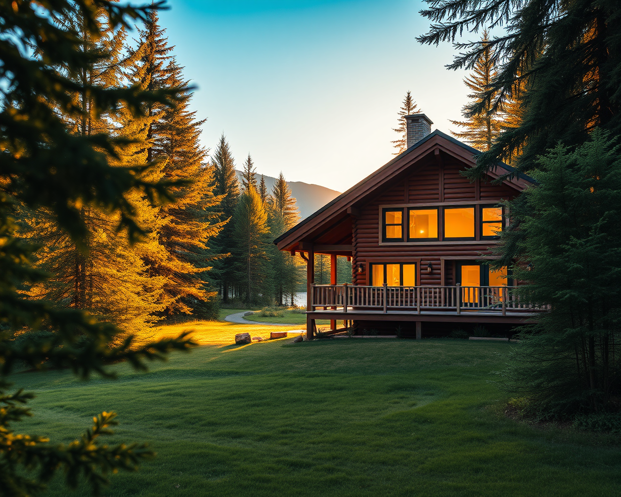 Image générée par l'intelligence artificielle d'un chalet dans un boisé.