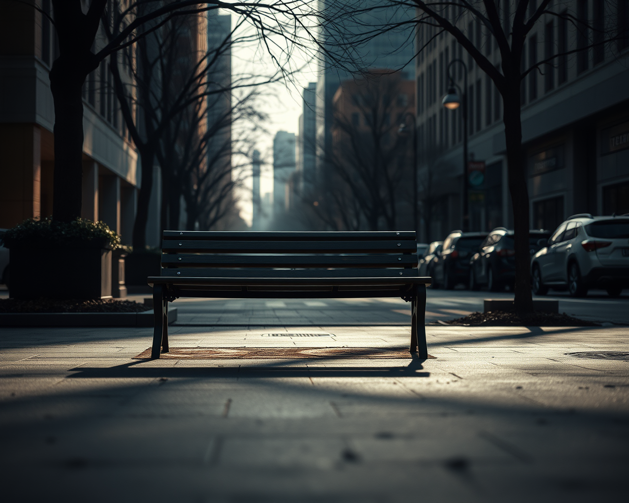 Image générée par l'intelligence artificielle d'un banc vide dans une ruelle de Montréal.