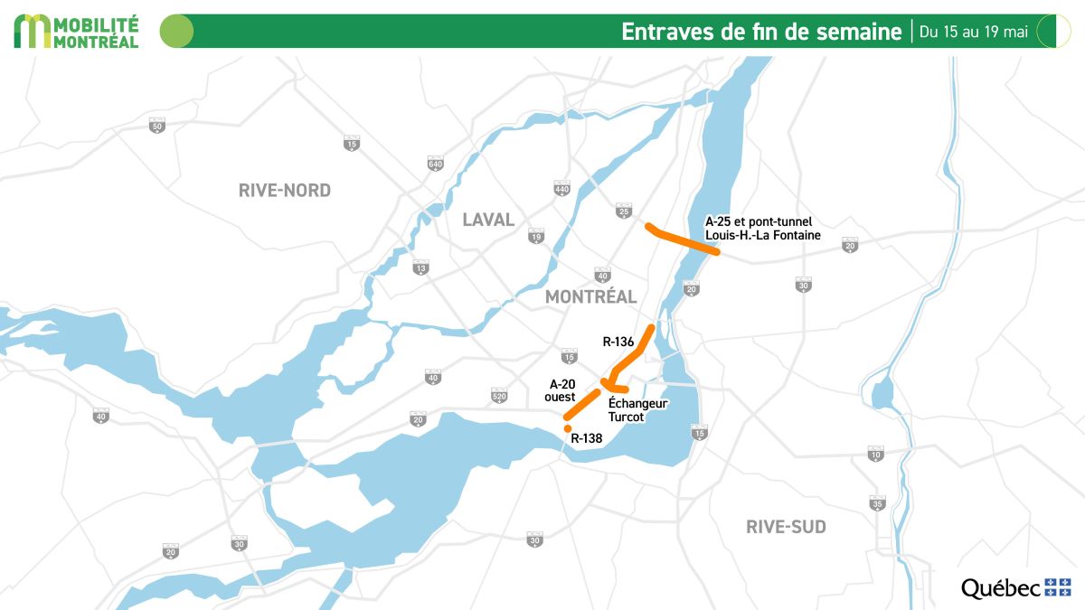 Carte des entraves routières pendant la fin de semaine de la Journée des patriotes.