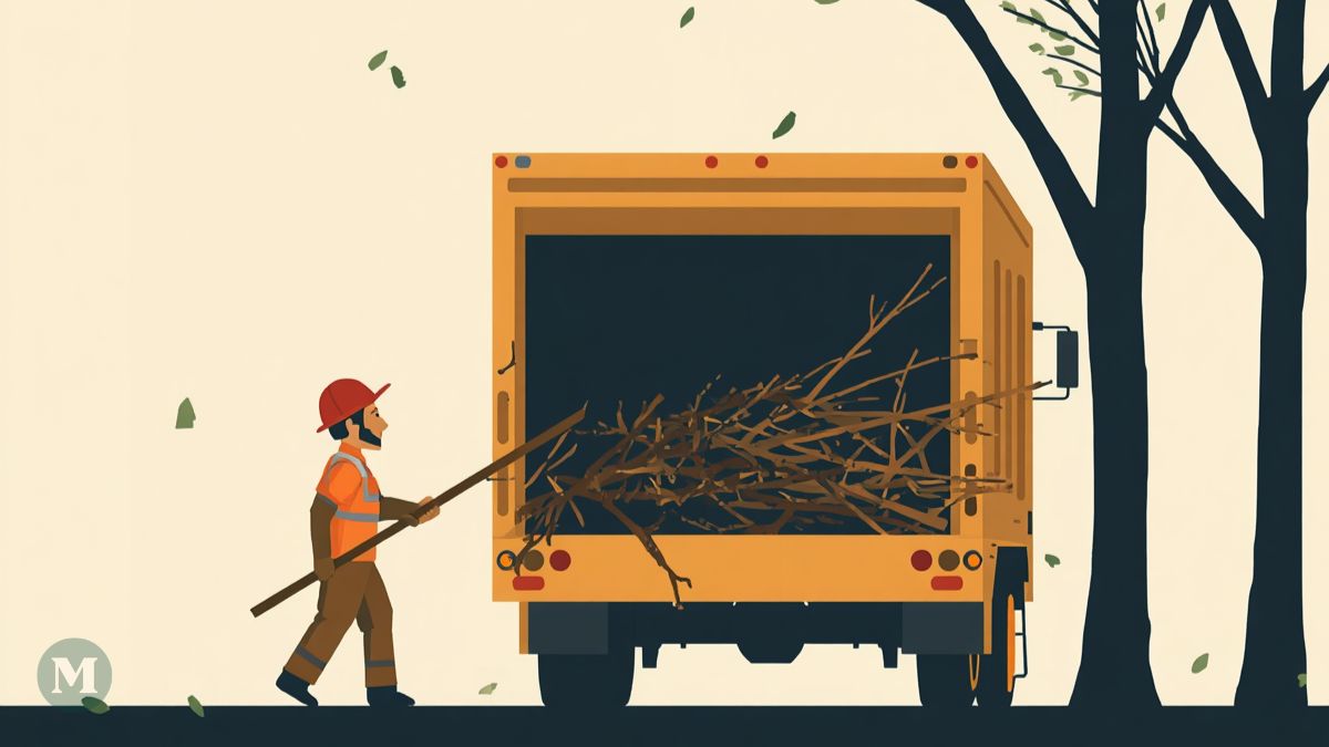 Dessin généré par l'intelligence artificielle représentant un col bleu faisant la collecte de branches.