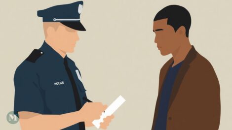 Dessin généré par l'intelligence artificielle représentant un policier interpellant une personne.